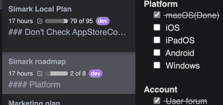 Simark Controls Simark app - markdown based note-taking app